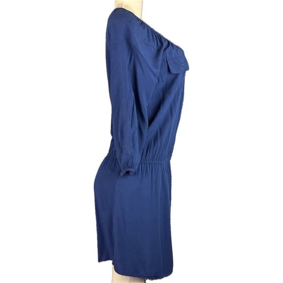 Old Navy M Navy Drop Waist Button Neck Pockets Curved Hem 3/4 Sleeve Short Dress - Picture 3 of 6
